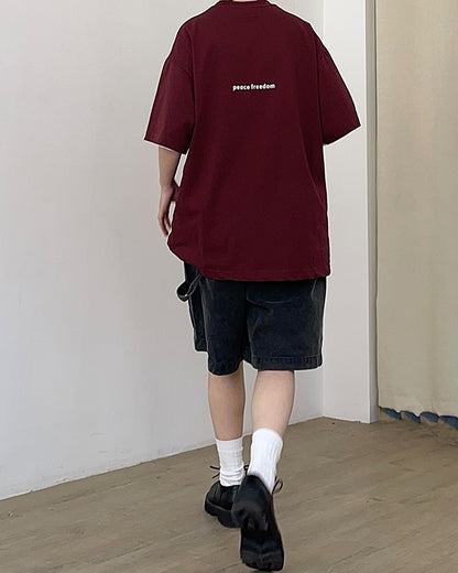 Casual Burgundy Short Sleeve Tee N0771