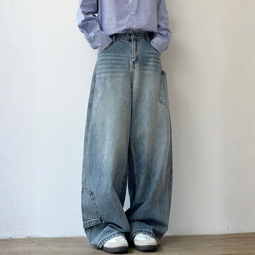 Washed Denim Wide Pants N1079
