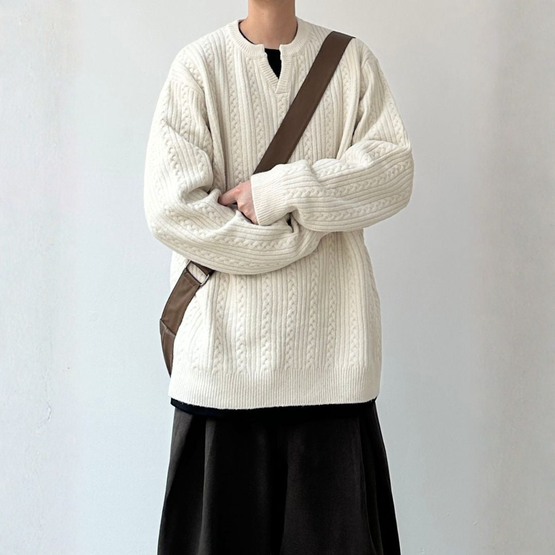 Cable Pattern Relax Fit Knit Sweater N0980