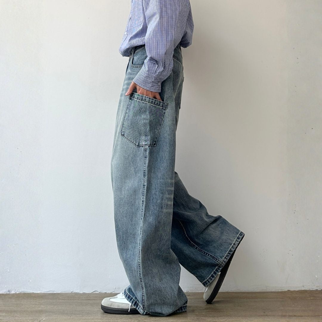 Washed Denim Wide Pants N1079