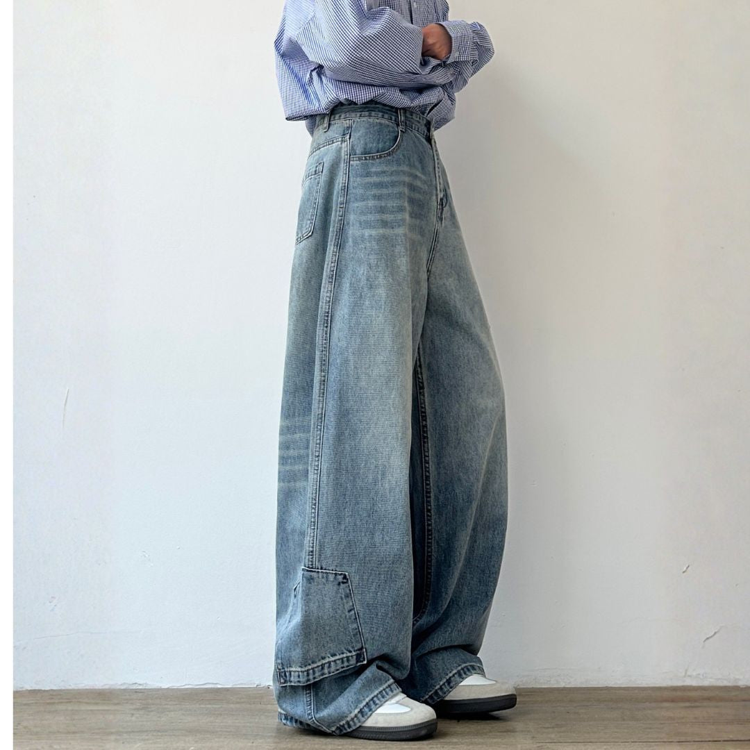 Washed Denim Wide Pants N1079