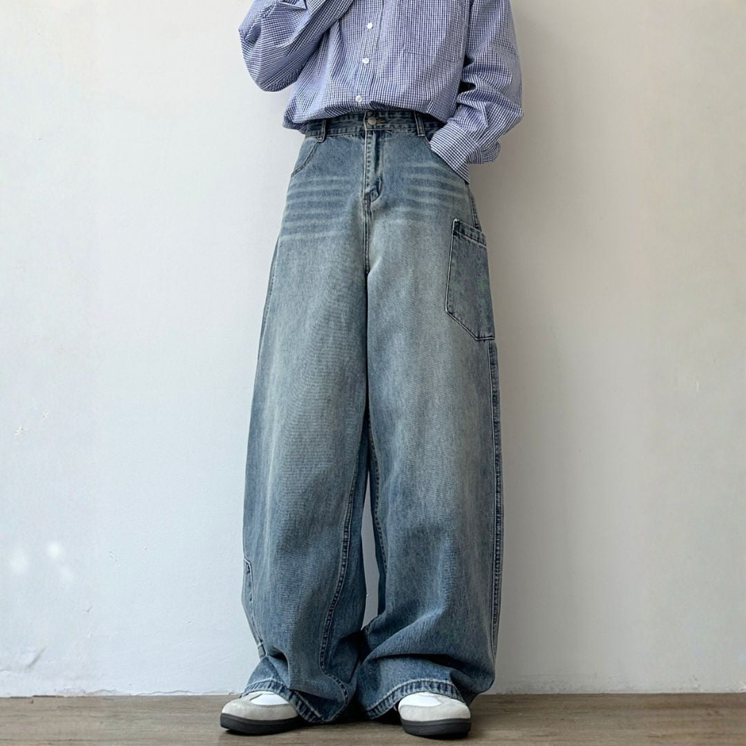 Washed Denim Wide Pants N1079