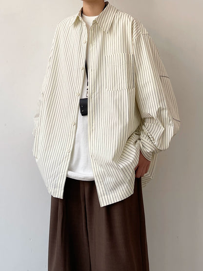 Stripe Design Oversize Long Sleeve Shirt N0639