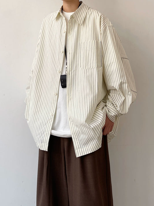 Stripe Design Oversize Long Sleeve Shirt N0639