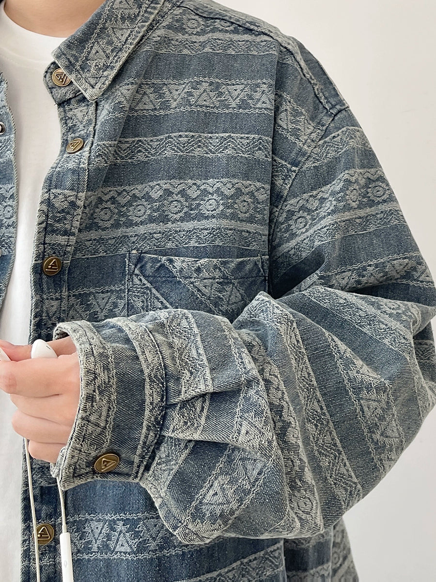 Tribal Design Relaxed Silhouette Long Sleeve Shirt N0652