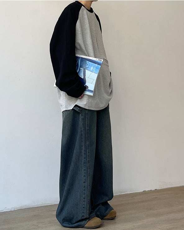 Vintage Wash Wide Denim Pants N0677