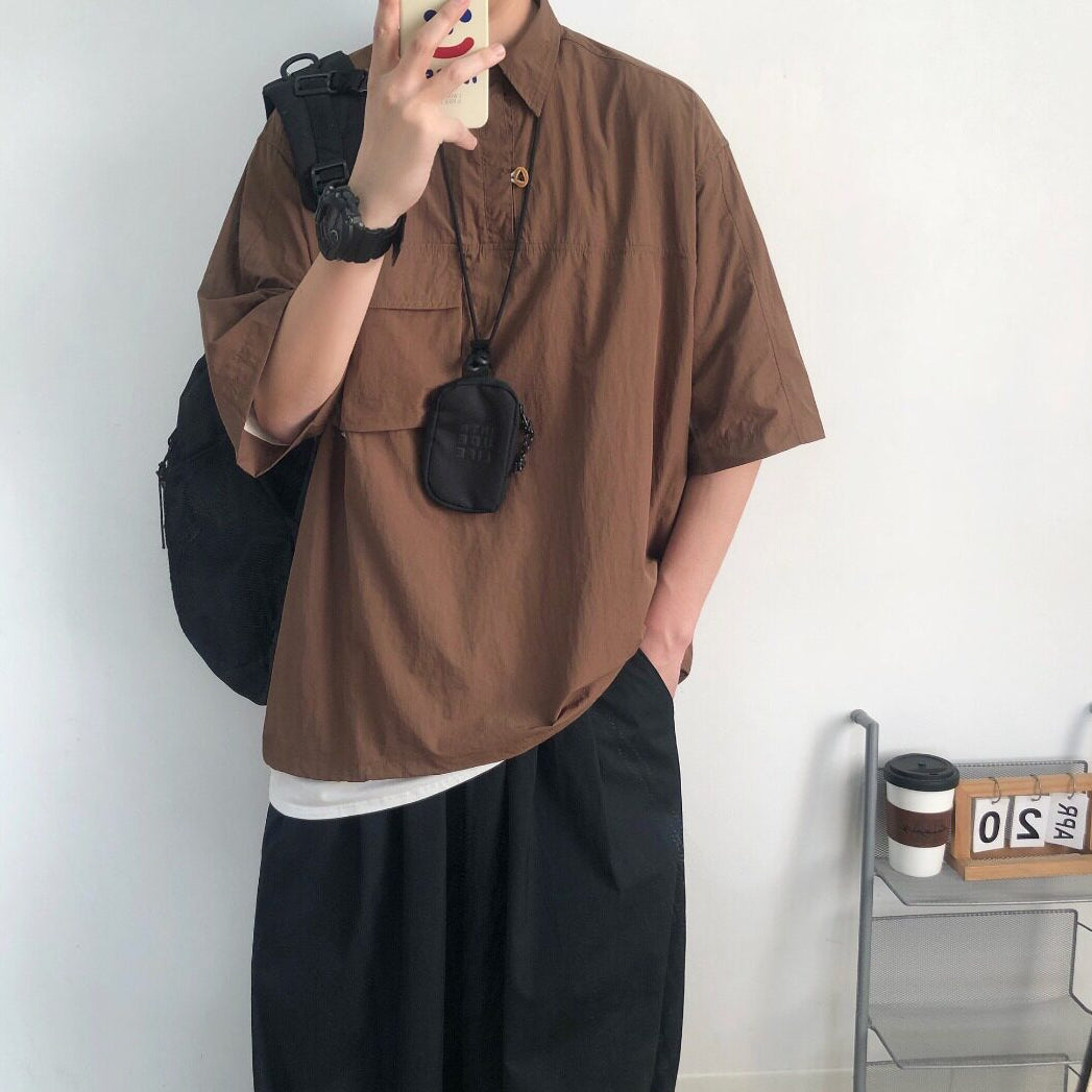 Oversized Flap Pocket Half Sleeve Shirt N1091