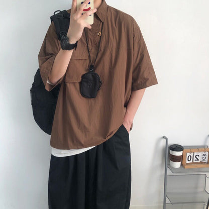 Oversized Flap Pocket Half Sleeve Shirt N1091