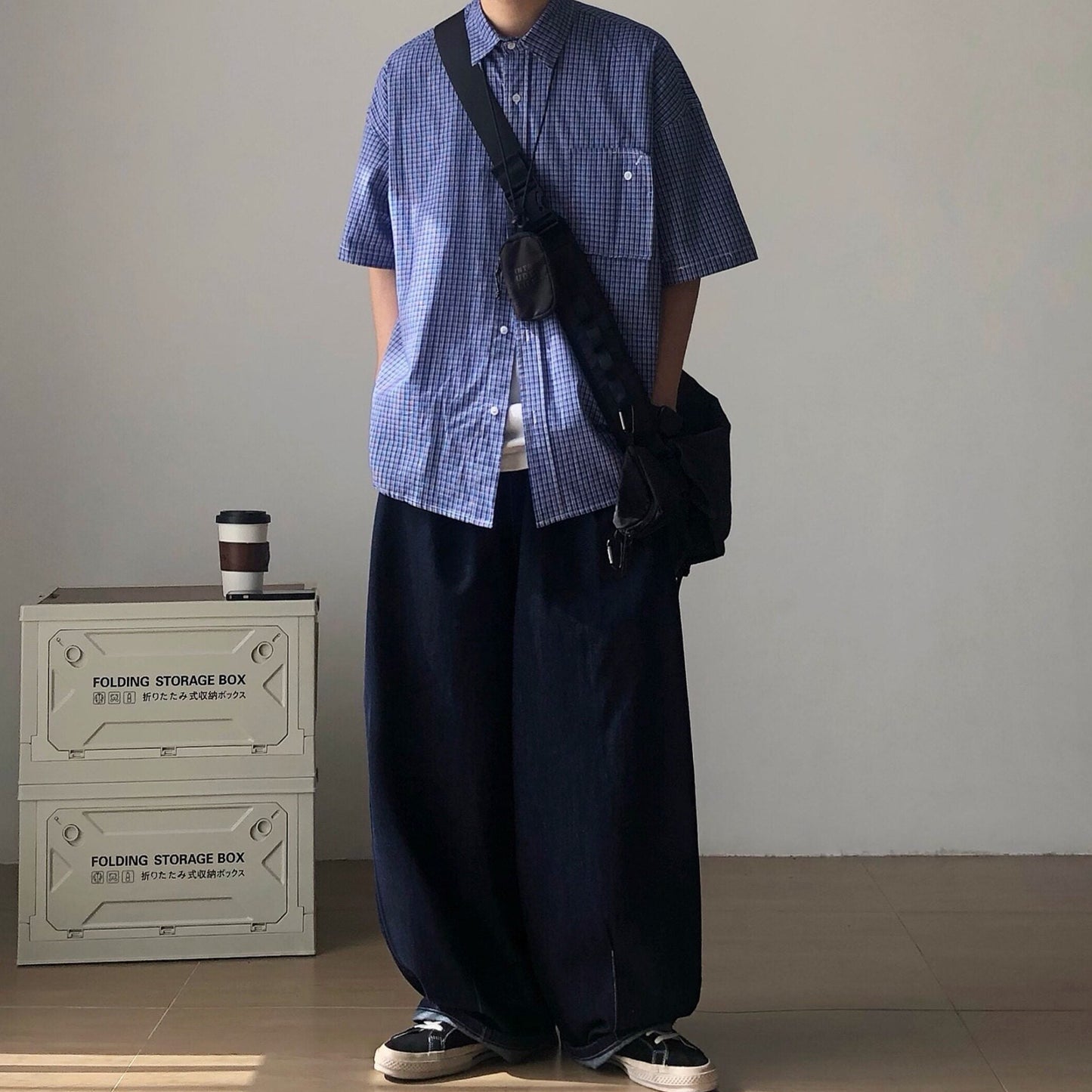 Wide Silhouette Gather Waist Denim Pants N1090