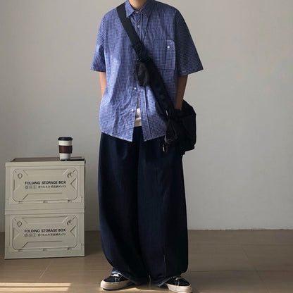 Wide Silhouette Gather Waist Denim Pants N1090
