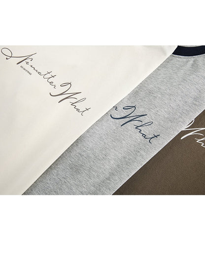 Two-Tone Sleeve Logo Print Short Sleeve T-Shirt N0757