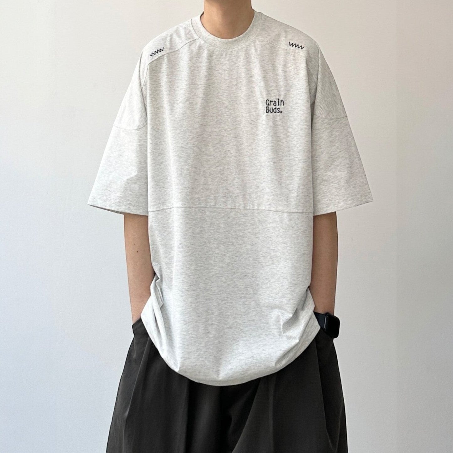 Wave Stitch Crew Neck Short Sleeve T-Shirt N1087
