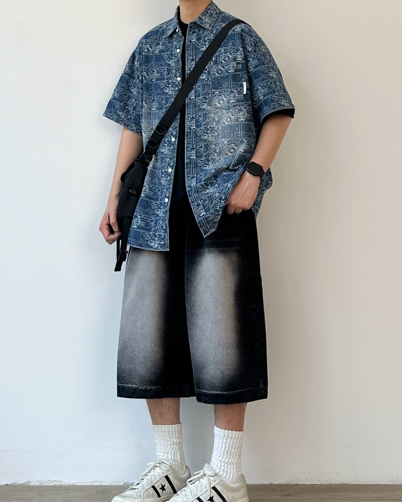 Graphic Tile Print Short Sleeve Shirt N0810