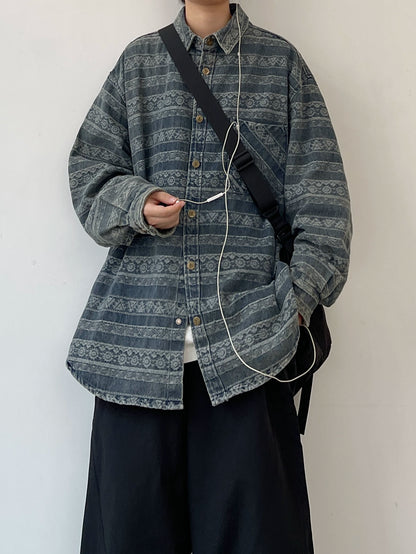 Tribal Design Relaxed Silhouette Long Sleeve Shirt N0652