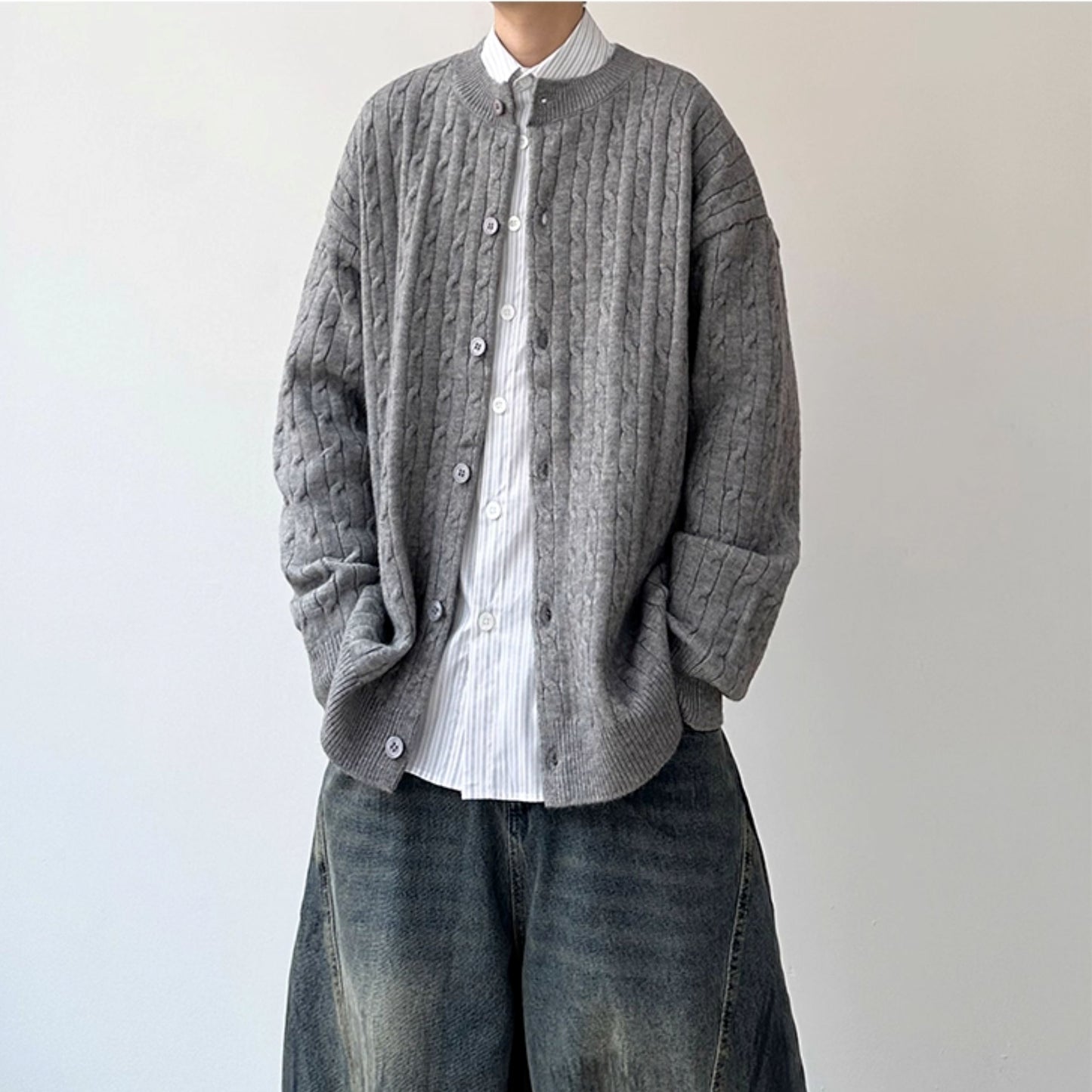 Cable Line oversized Silhouette Cardigan N0987