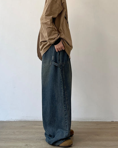 Vintage Wash Wide Denim Pants N0677
