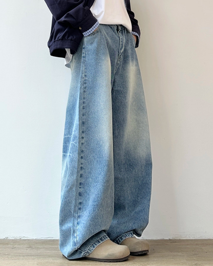 Wide Silhouette Fade Washed Jeans N0859
