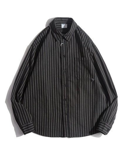 【OUTLET/即納】Retro Stripe Long Sleeve Casual Shirt N0684