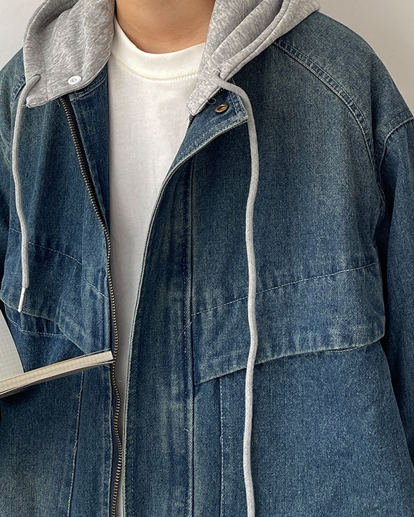 Sweat Hoodie Denim Jacket N0615