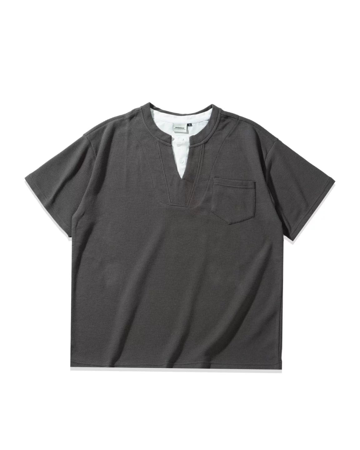 Waffle Layered Henley Short Sleeve T-Shirt N0803