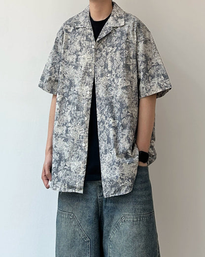 Abstract Pattern Open Collar Shirt N0811