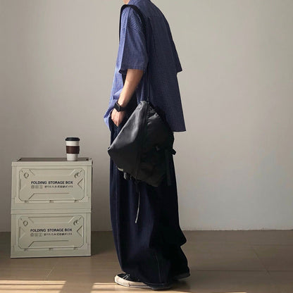 Wide Silhouette Gather Waist Denim Pants N1090