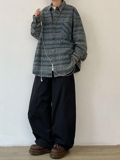 Tribal Design Relaxed Silhouette Long Sleeve Shirt N0652