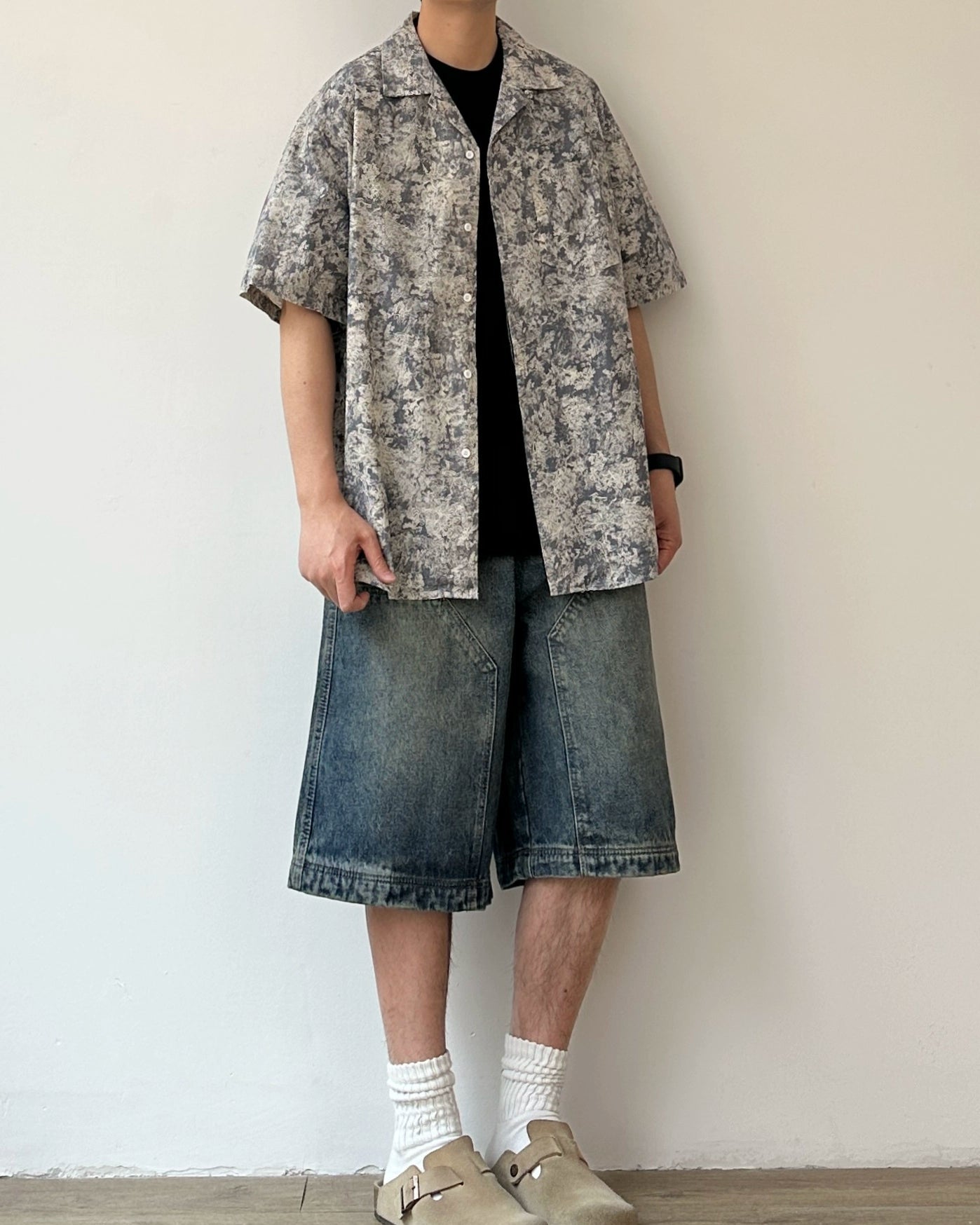 Abstract Pattern Open Collar Shirt N0811