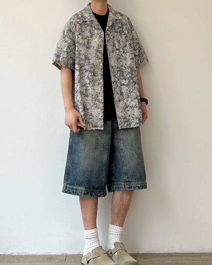 Abstract Pattern Open Collar Shirt N0811