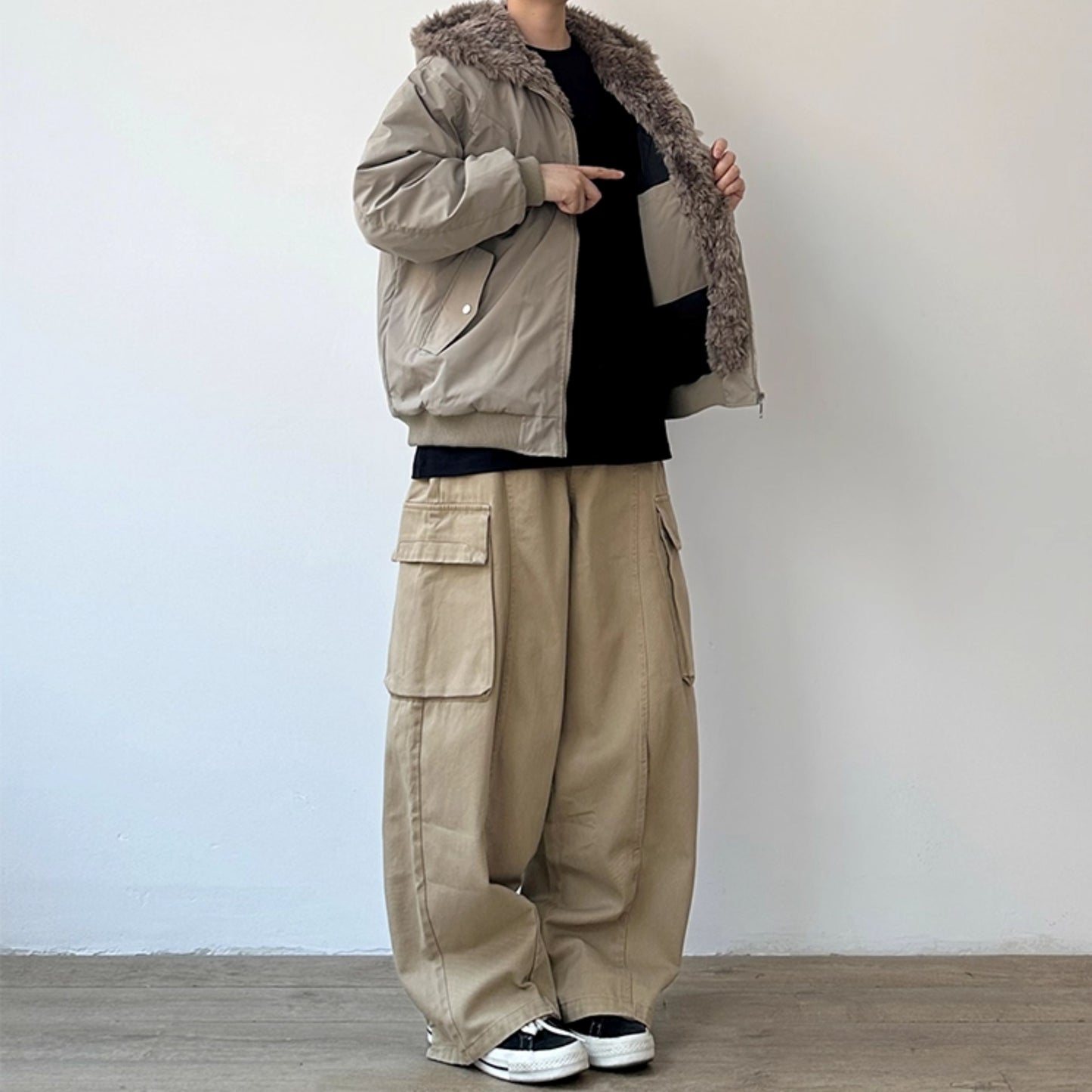 Volume Silhouette Fur Hood Jacket N0993