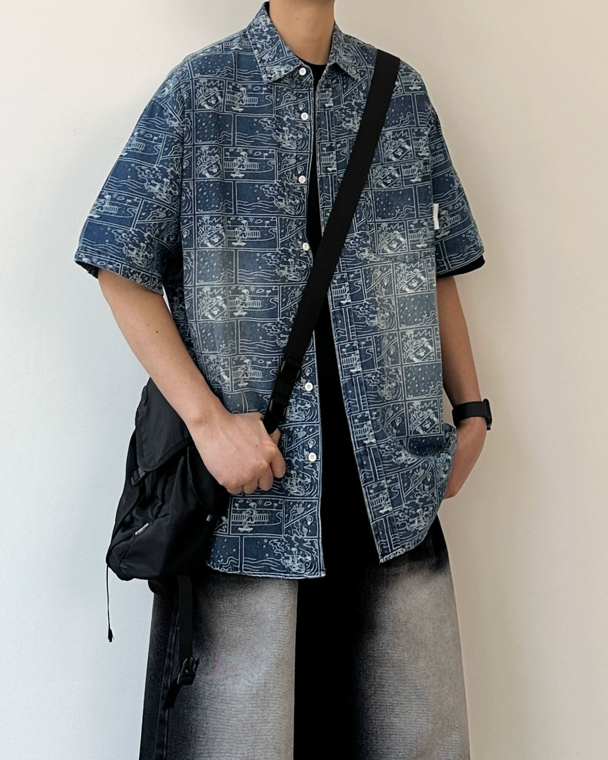 Graphic Tile Print Short Sleeve Shirt N0810