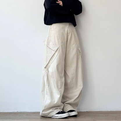 Asymmetric Detail Wide Cargo Pants N0952