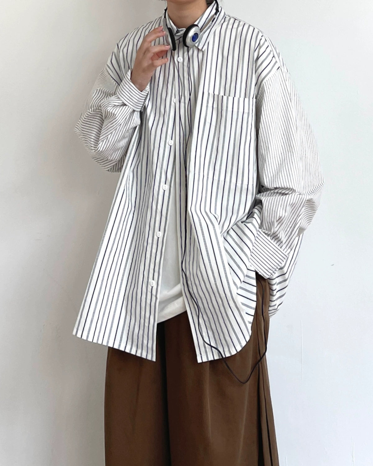 Mixed Stripe Panel Design Shirt N0709