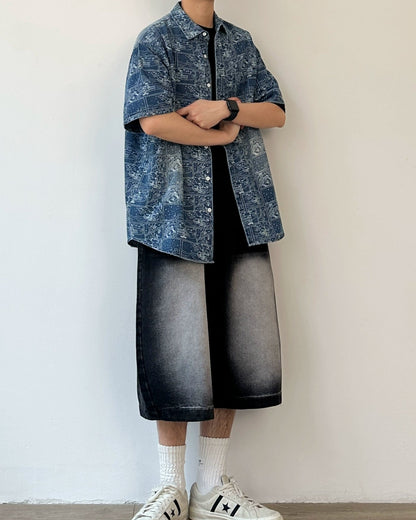 Graphic Tile Print Short Sleeve Shirt N0810