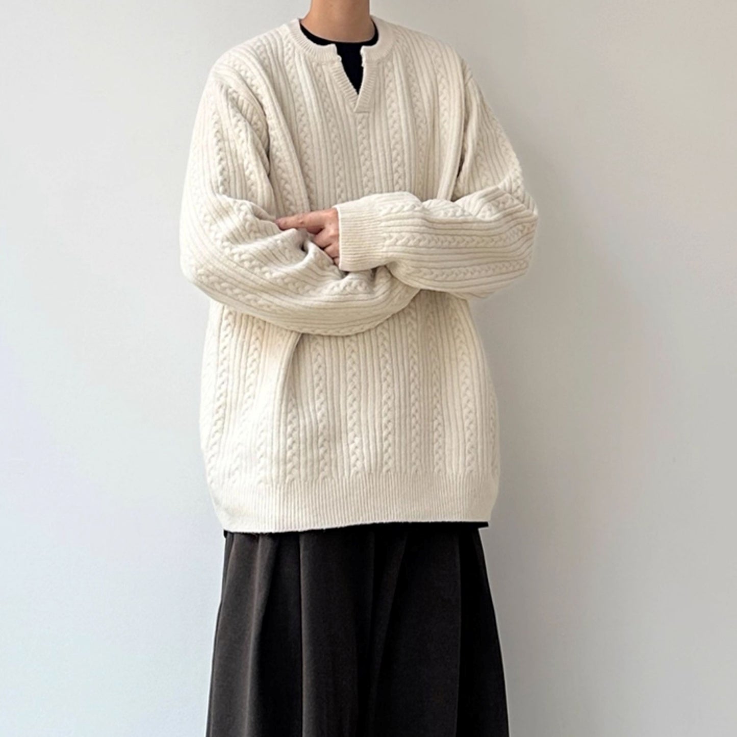 Cable Pattern Relax Fit Knit Sweater N0980