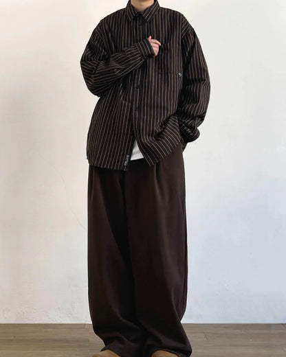 【OUTLET/即納】Retro Stripe Long Sleeve Casual Shirt N0684