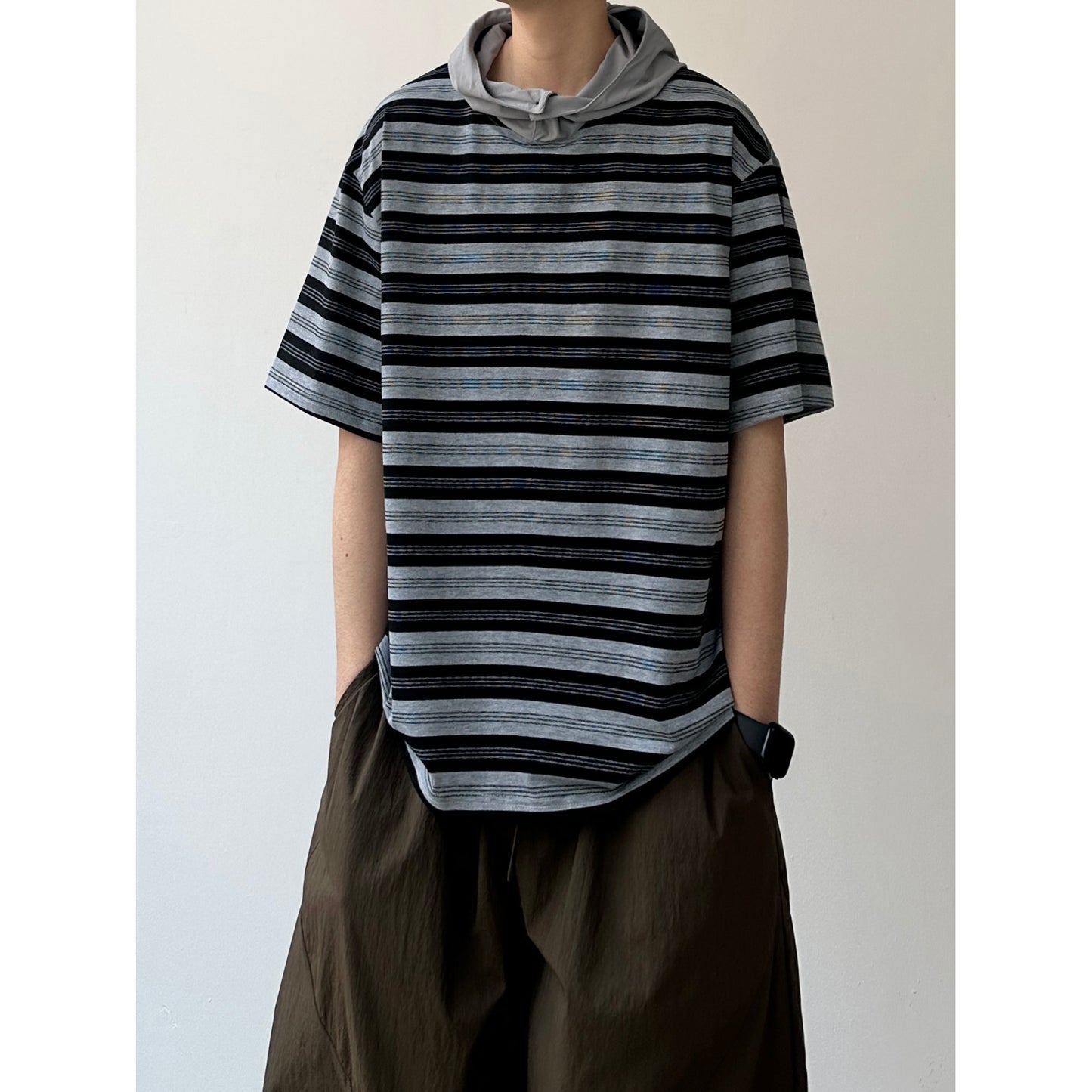 Gray Border Relaxed Half Sleeve Tee N1078
