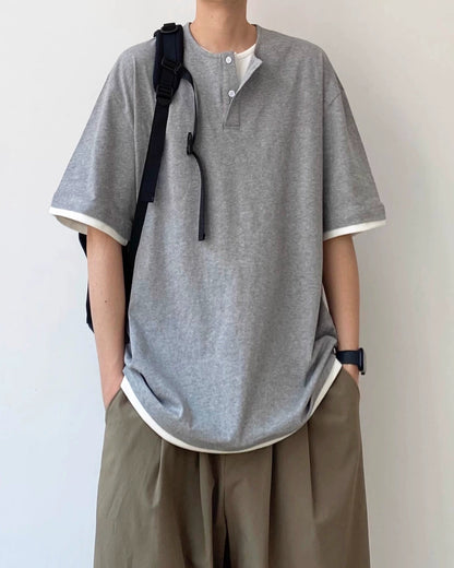 Layered Henley Short Sleeve T-Shirt N0792
