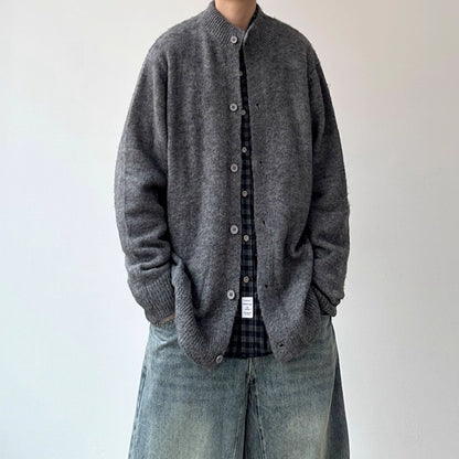 No-Collar Knit Button Cardigan N0981