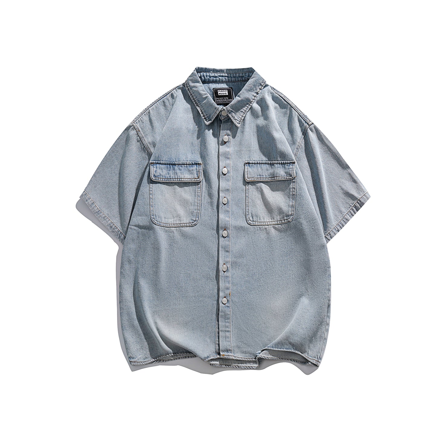 Washed Denim Short-sleeved Shirt N0246