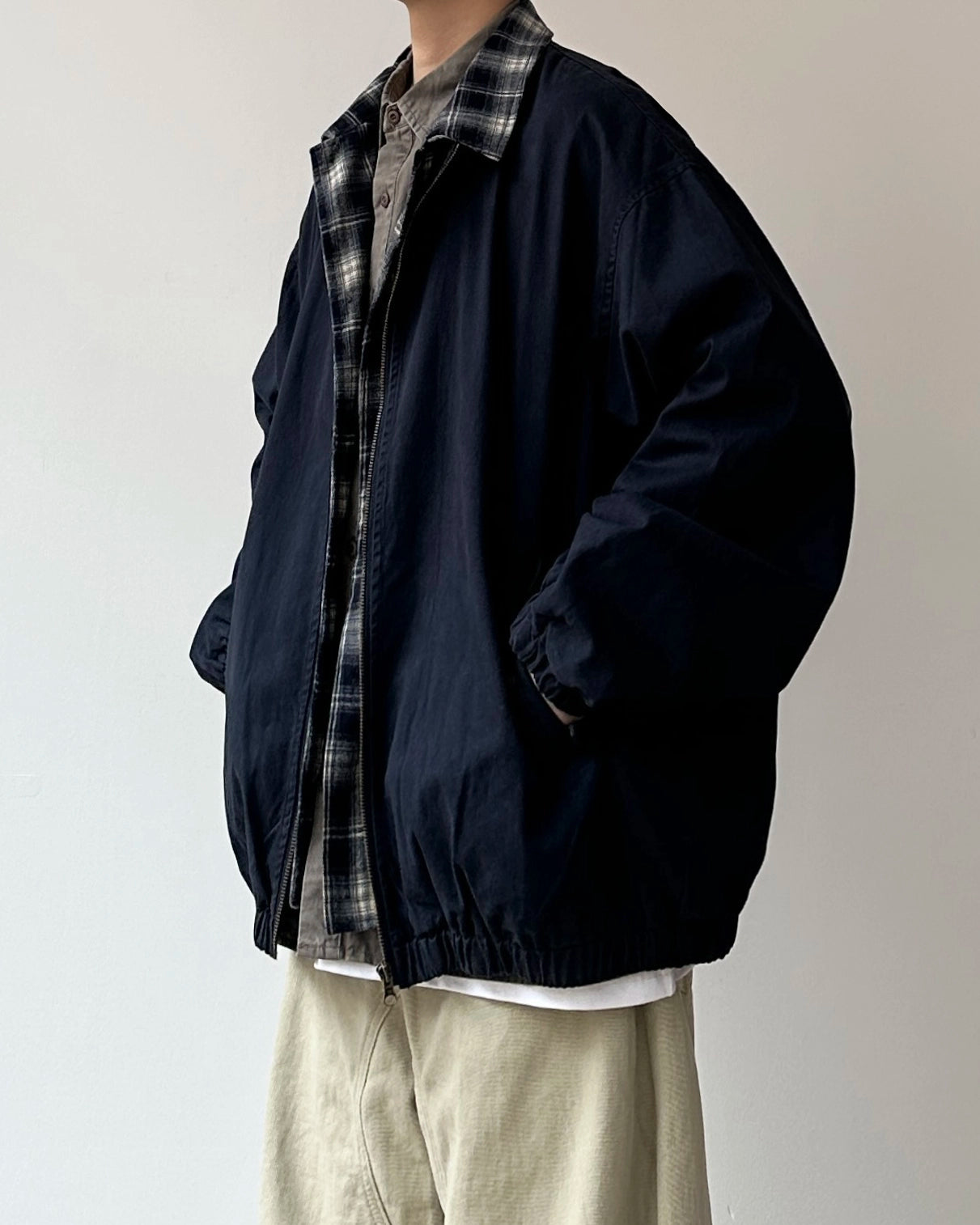 Plaid Fake Two-Piece Work Jacket N0874