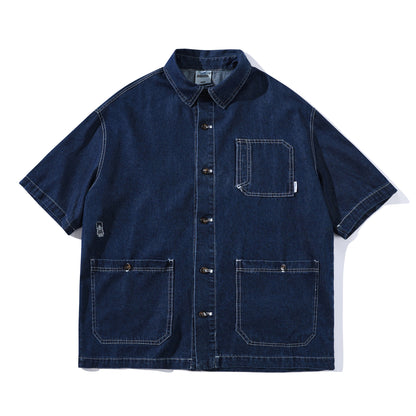 Denim Contrast Stitch Short Sleeve Shirt N1095