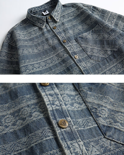 Tribal Design Relaxed Silhouette Long Sleeve Shirt N0652