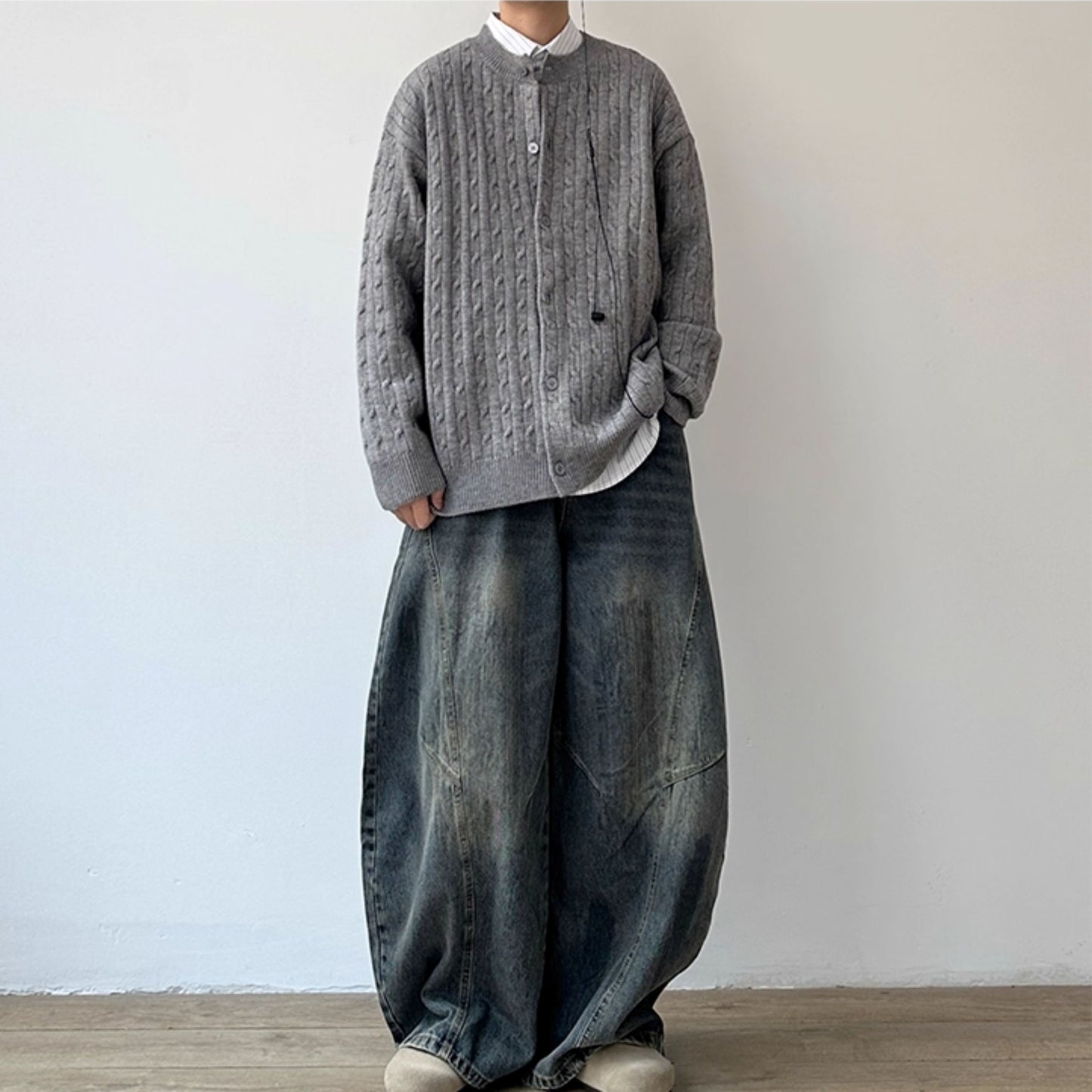 Cable Line oversized Silhouette Cardigan N0987