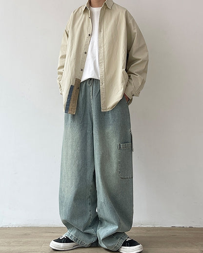 Retro Splice Long-Sleeve Casual Shirt N0630