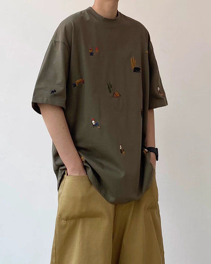 Outdoor Motif Pattern Short Sleeve T-Shirt N0797