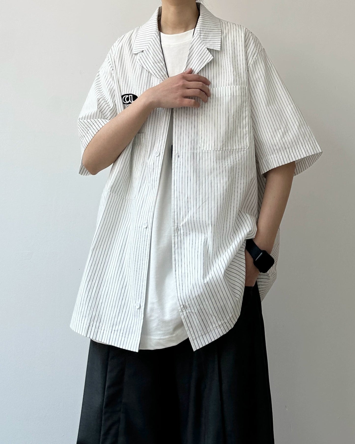 Clean Stripe Patch Shirt N0824