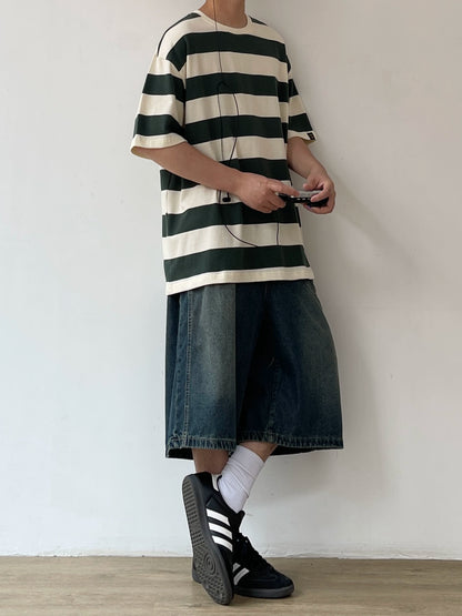 Wide Stripe Casual Short Sleeve T-Shirt N0737
