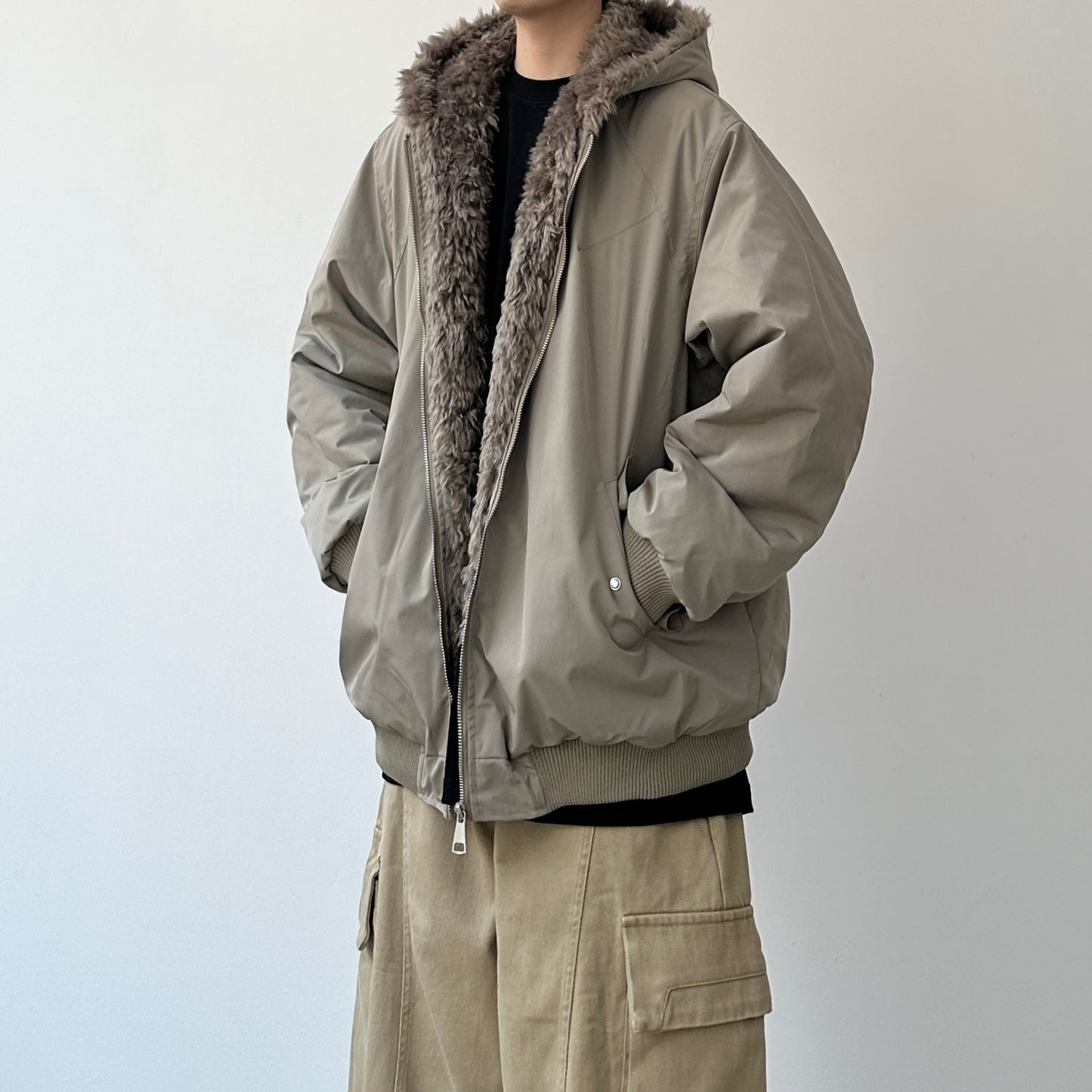 Volume Silhouette Fur Hood Jacket N0993