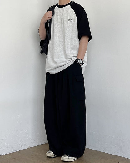 Simple Design Two Tone Short Sleeve T-Shirt N0777